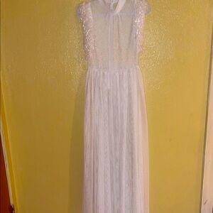 L'ATISTE White Pleated Bridal Gown with Mock Neck